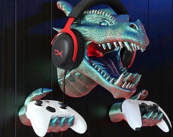 Dragon Gaming Wall Mount | RGB Headphone & Controller Holder | Dragon Gamer Decor