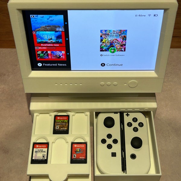 Retro-Inspired Nintendo Switch Display with Storage for Games and Controllers - Perfect for OLED and Original Models