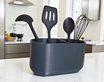 Dual Compartment Kitchen Utensil Holder | Minimalist Kitchen Organizer | Modern Counter Storage