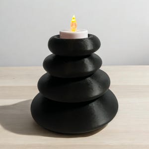 River Rock Tea Light | Stacked Stone Candle Holder | Rock-Inspired Tea Light Stand | Zen Tea Light Display | Nature Decor Candle