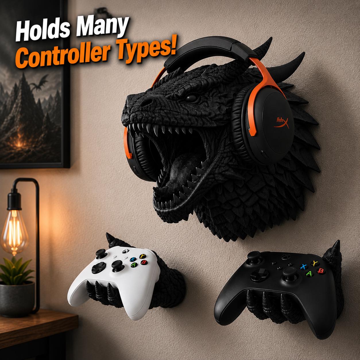 Ember Dragon Gaming Wall Mount | Dragon Headphone & Controller Holder ...