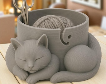 Sleeping Cat Yarn Bowl: Crochet & Knitting Yarn Holder