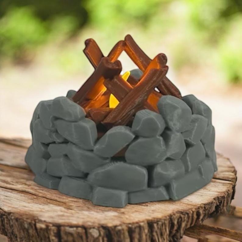 Campfire Tea Light Holder | Rustic LED Campfire Candle Decor | Cabin Vibe Tea Light | Fake Flame Decor | Camping Lover Gift Idea