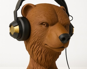 Bear Headphone Stand: Rustic Desk Decor, Gaming Headset Holder