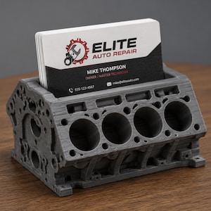 Engine Block Business Card Holder | Automotive Desk Decor, Mechanic Stand