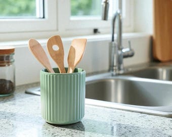 Ribbed Kitchen Utensil Holder | Modern Kitchenware Container | Utensil Storage Jar
