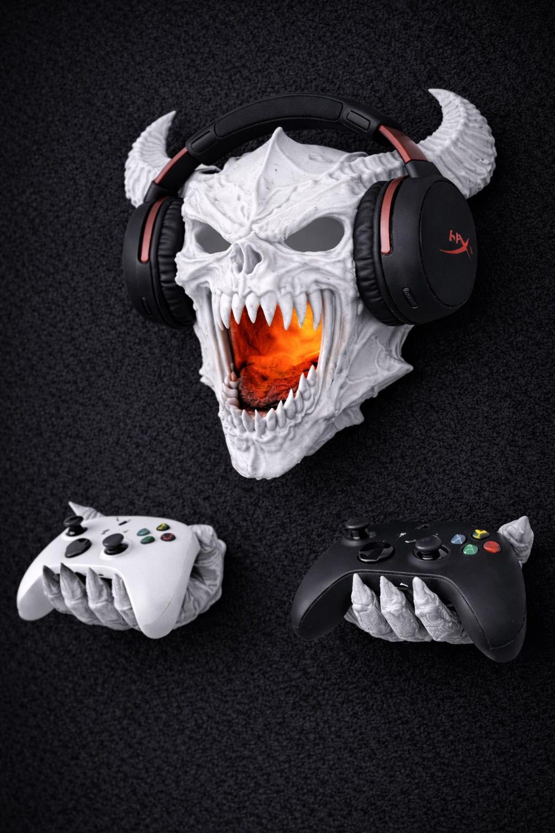 RGB Demon Skull Gaming Wall Mount | Skull Headphone & Controller Holder ...