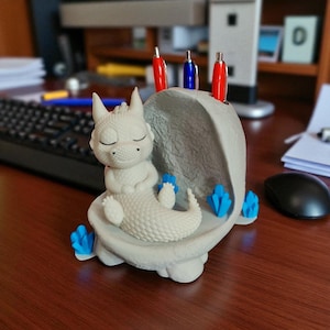 Sleeping Dragon Pen Holder | Fantasy Desk Organizer | Cute Dragon Decor