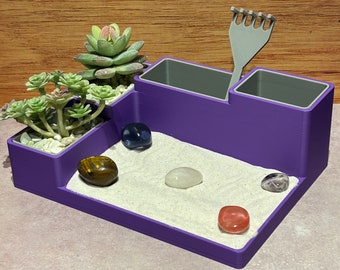 Personalized Zen Garden Desktop Organizer - Custom Colors and Plants