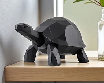 Low Poly Turtle Statue: Geometric Modern Shelf Decor