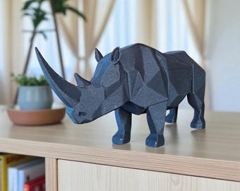 Geometric Rhino Figurine | Low Poly Modern Shelf Decor