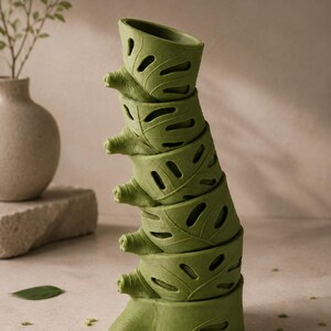 Jarrón con tallo de monstera / Decoración botánica tropical con hojas para el hogar imagen 2
