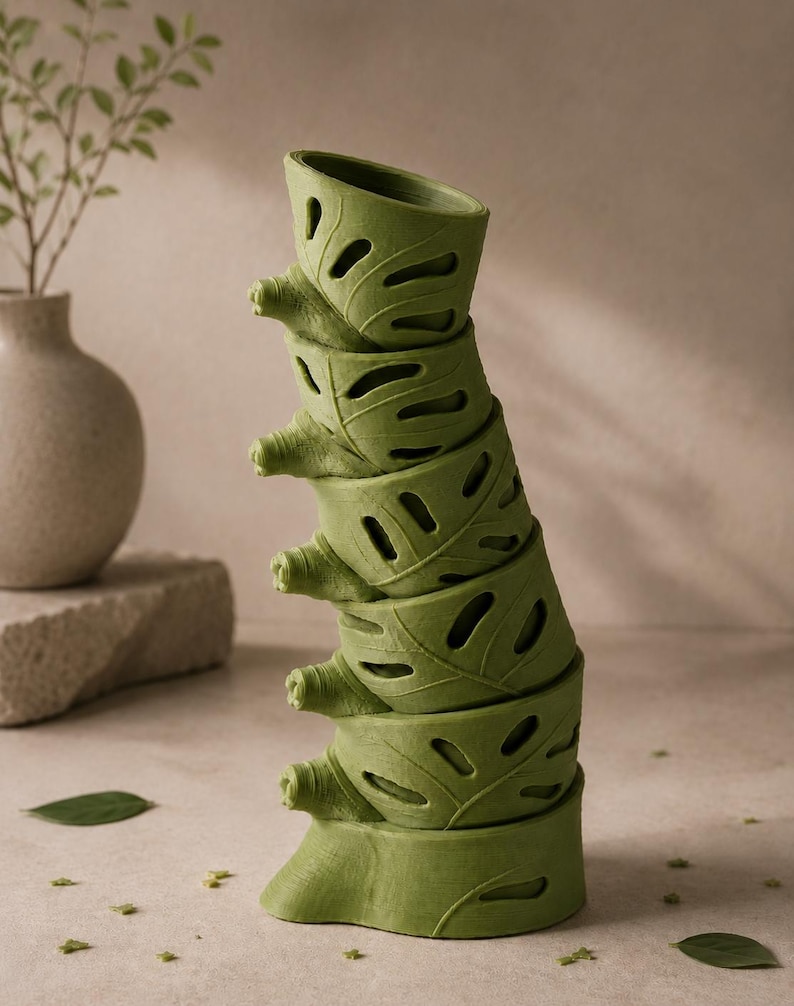 Jarrón con tallo de monstera / Decoración botánica tropical con hojas para el hogar imagen 2