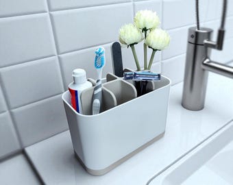 Modern Bathroom Organizer | Toothbrush & Toothpaste Holder | Bathroom Counter Storage