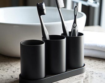 Triple Toothbrush Holder: Modern Bathroom Organizer