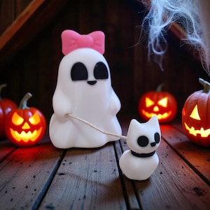 Ghost Walking Cat Figurine: Spooky Halloween Decoration