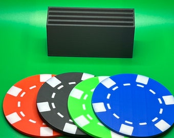 Set van 4 onderzetters voor casinochips - pokerfeestdecor