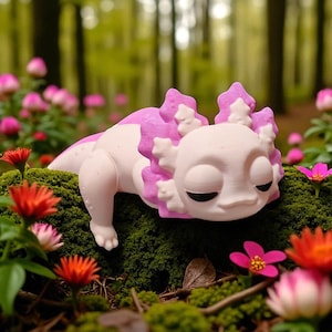 Axolotl Figur schlafend | Süße Baby Axolotl Miniatur | Axolotl Schreibtisch Dekoration | Amphibie Geschenkidee