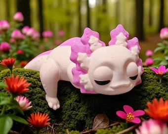 Figurine axolotl endormie | Décoration de bureau miniature fabriquée à la main