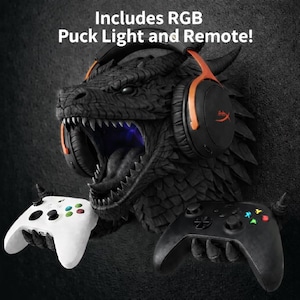 Ember Dragon RGB Gaming Wall Mount | Headphone & Controller Holder with LED Light image 2