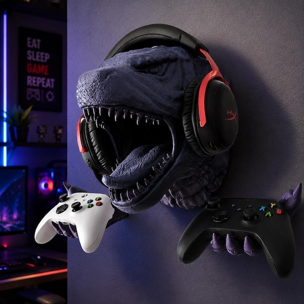 Giant Monster Gaming Wall Mount | Headphone & Controller Holder | Kaiju Gamer Decor
