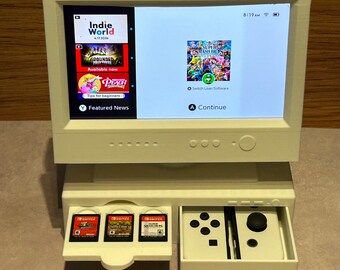 Retro-Inspired Nintendo Switch Display with Storage for Games and Controllers - Perfect for OLED and Original Models