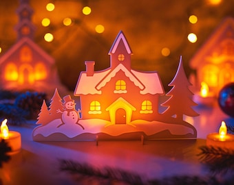 Winter House Tea Light Holder: Christmas Holiday Candle Display
