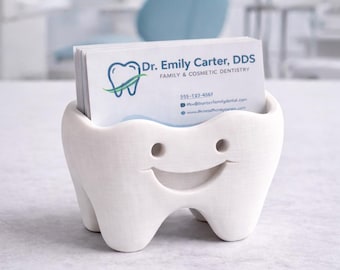 Tooth Smile Business Card Holder | Dentist Card Display | Dental Office Desk Organizer