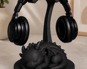 Supporto per cuffie a forma di drago addormentato / Porta cuffie a forma di cucciolo di drago / Decorazione fantasy per scrivania da gaming
