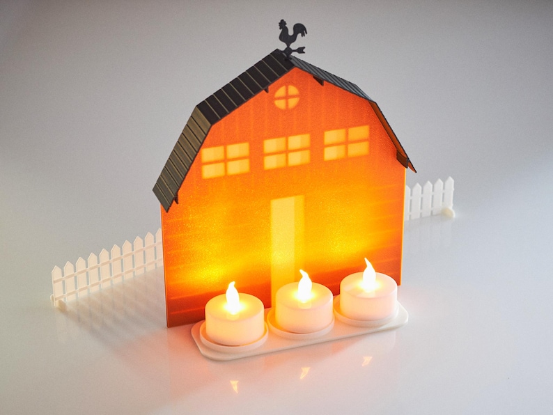 QuantumQuill3D Barn Tea Light Holder - Thumbnail 2