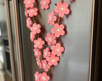 Cherry Blossom Fridge Magnets | Sakura Leaf Vine Magnets | Floral Refrigerator Decor