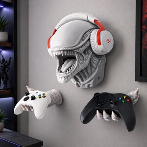Supporto da parete biomeccanico a forma di alieno per videogiochi / Supporto per cuffie e controller a forma di alieno / Decorazione per gamer