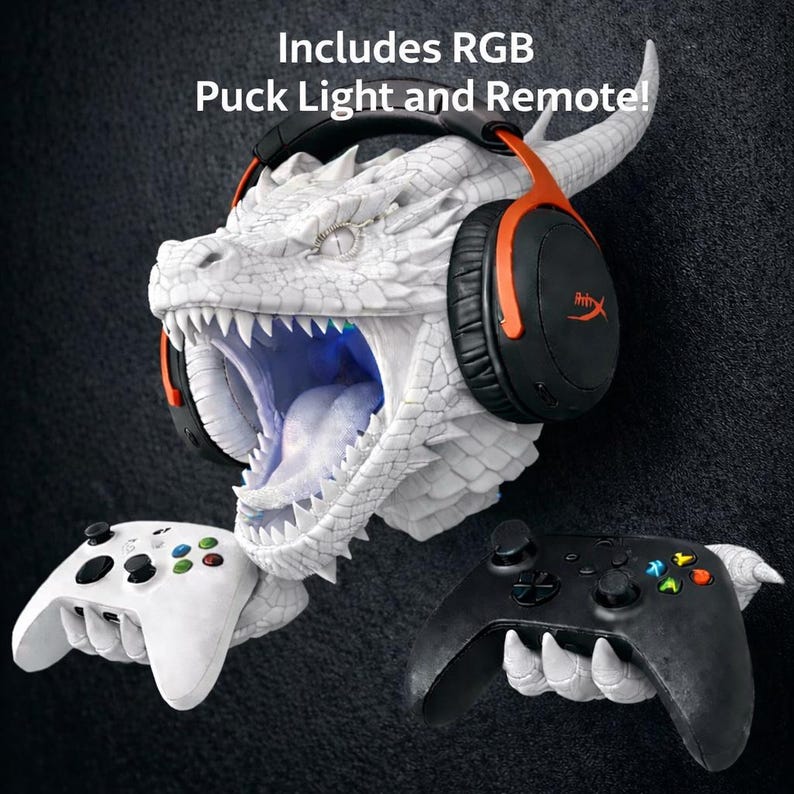RGB Frost Dragon Gaming Wall Mount | Dragon Headphone & Controller Holder with LED image 2