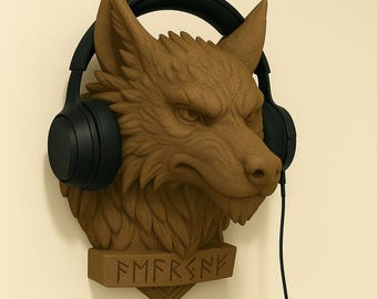 Fenrir Wolf Headphone Mount | Norse Gaming Decor
