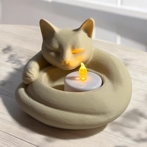 Sleeping Cat Tea Light Holder: Cozy Home Decor, Cat Lover Gift