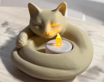 Sleeping Cat Tea Light Holder | Cat Candle Holder | Cozy Cat Decor | Cat Lover Gift