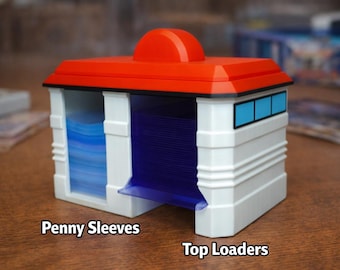 Organizador de suministros TCG / Dispensador de fundas de carga superior y de centavos / Estación de almacenamiento de tarjetas coleccionables