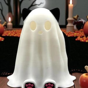 Cat Ghost LED Tea Light | Halloween Cat Candle | Spooky Cat Decor