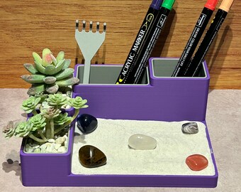 Personalized Zen Garden Desktop Organizer - Custom Colors and Plants