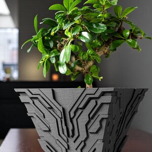 Tech Pattern Planter Pot | Modern Circuit Design Plant Pot