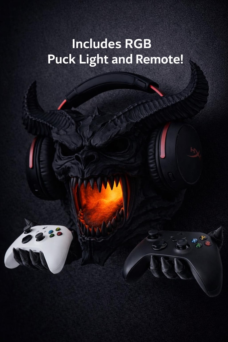 RGB Demon Headphone & Controller Wall Mount | Demon Gaming Display with LED Light image 2