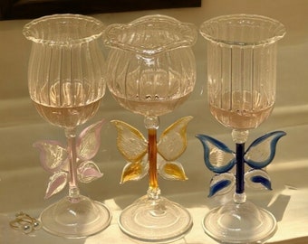 Handcrafted Korean Style Butterfly Decorative Glass - Colorful Wings Champagne Glass - Modern Home Décor and Beautiful Dessert Cup