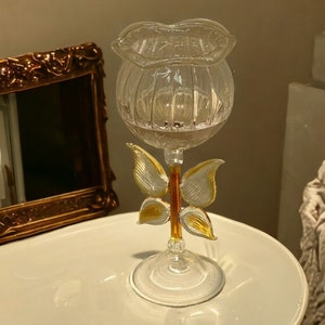 Colorful butterfly decorative glass champagne cup, handmade in Korean style. Modern home decor and beautiful dessert cup.