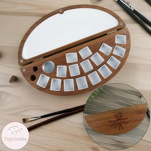 Personalized Travel Watercolor Wooden Box, Watercolor Paint Wooden Box, Watercolor Paint Set, Black Walnut Watercolor Wooden Box, Go Draw