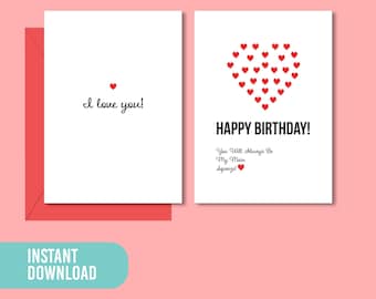 Tarjeta de cumpleaños imprimible, tarjeta de feliz cumpleaños. Tarjeta para esposa, esposo, novia, novio, Te amo, Tarjeta de amor. Tarjeta de descarga digital.