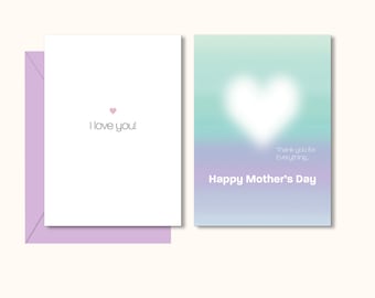 Printable Mother's Day card, Happy Mother's Day greeting card, love you heart card, mom card, love you mom greeting card digital download.