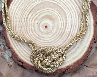 Gold- tone and cotton necklace