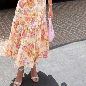 Floral Long Dress Off Shoulder Fashion Flower Wear High Split Cloth zdjęcie 6