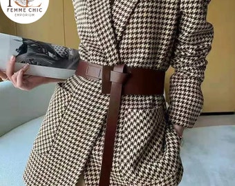 Women's Plaid Jacket | Stylish Belted Blazer | Fashionable Outerwear