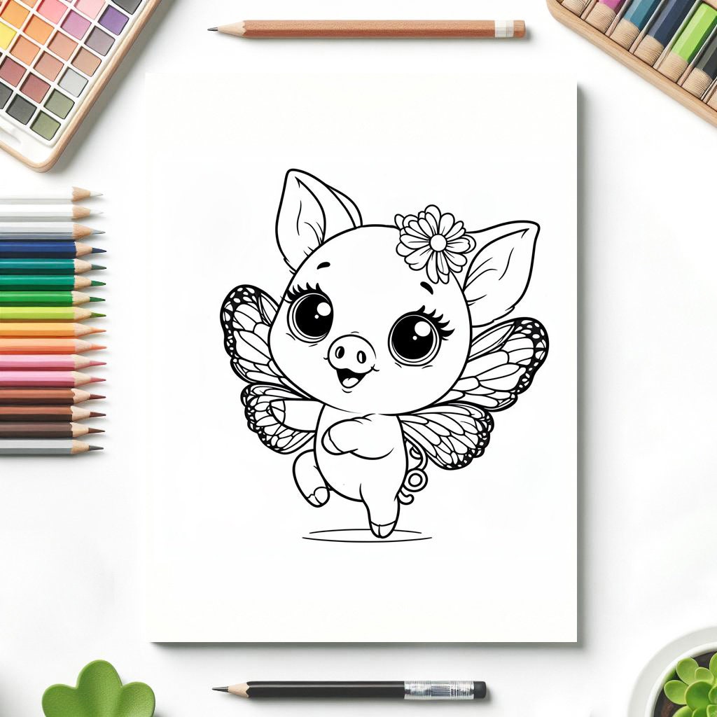 40 Cute Pig Coloring Pages for Kids. Kawaii Animals Coloring Pages